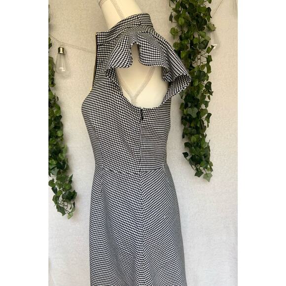Rachel Zoe Black & White Shepherds check Flutter Sleeve Aline Dress Women's 6 - Picture 8 of 12